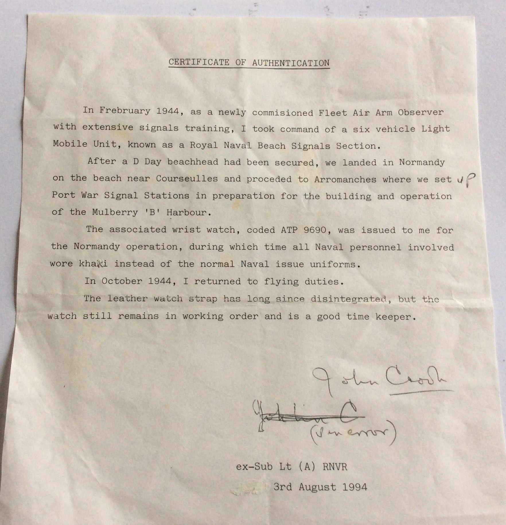 Letter to Imperial War Museum 